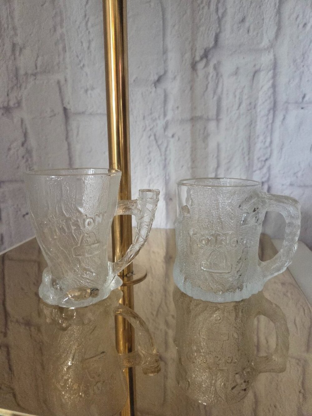 Mcdonald's Flintstones Glass Textured Mugs Set of 2 Vintage 90s